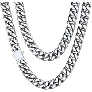 Men's 12mm Width Steel Silver 18K Gold Plated Cuban Hip Hop Chain Jewelry